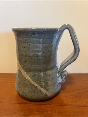 Hand Crafted Blue and Gray Ceramic Mug with Cream Accent
